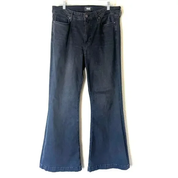 Paige Genevieve Black Flare Leg Denim Jeans Size 32 - Picture 2 of 7